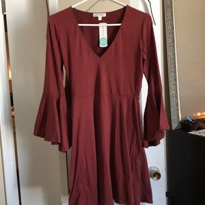 Burgandy Dress w/ wide sleeve